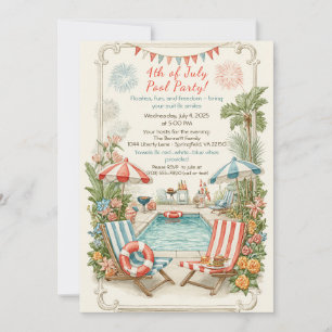 4 juli poolparty inbjudan – Elegant linje