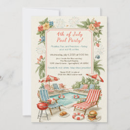 4 juli poolparty inbjudan – Elegant linje