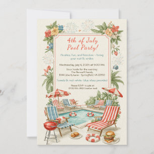 4 juli poolparty inbjudan – Elegant linje
