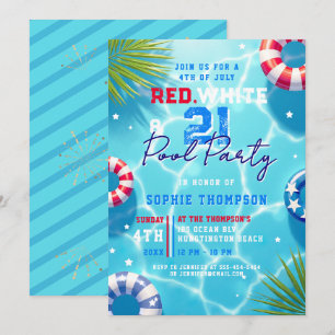 4 juli Poolparty Kvinna Modern 21-årsfest Inbjudningar
