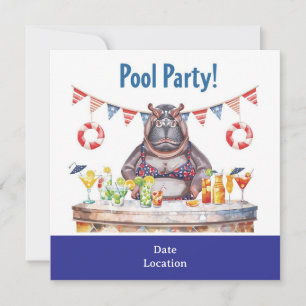 4 juli poolparty med flodhäst i bikini inbjudningar