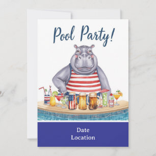 4 juli poolparty med flodhäst i bikini inbjudningar
