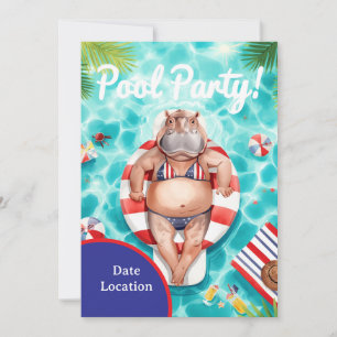 4 juli poolparty med flodhäst i bikini inbjudningar