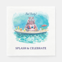 4 juli poolparty med flodhäst i bikini pappersservett