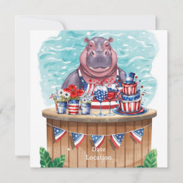 4 juli poolparty med flodhäst i bikini spara datumet