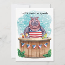 4 juli poolparty med flodhäst