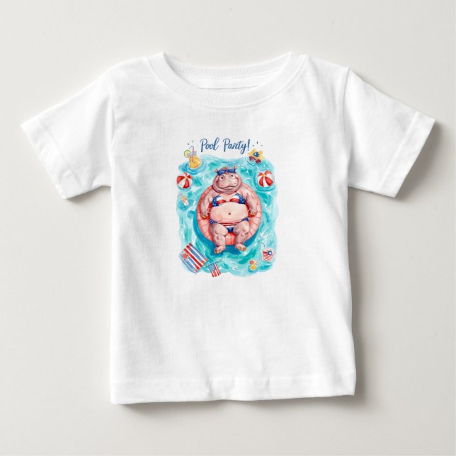 4 juli poolparty med flodhäst  t shirt (Framsida)