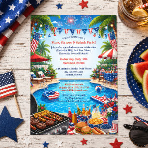 4 juli poolparty patriotisk grillfest inbjudan
