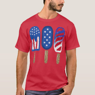 4 juli Popsicle Rött vitt blått American Flagga T Shirt