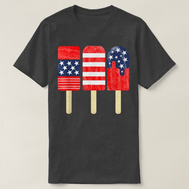 4 juli Popsicle Rött vitt blått American Flagga T Shirt (Design framsida)