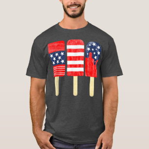 4 juli Popsicle Rött vitt blått American Flagga T Shirt
