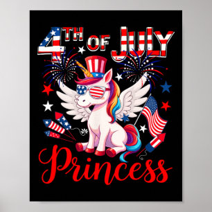 4 juli prins Cute Unicorn Sungles US Flagga Fi Poster