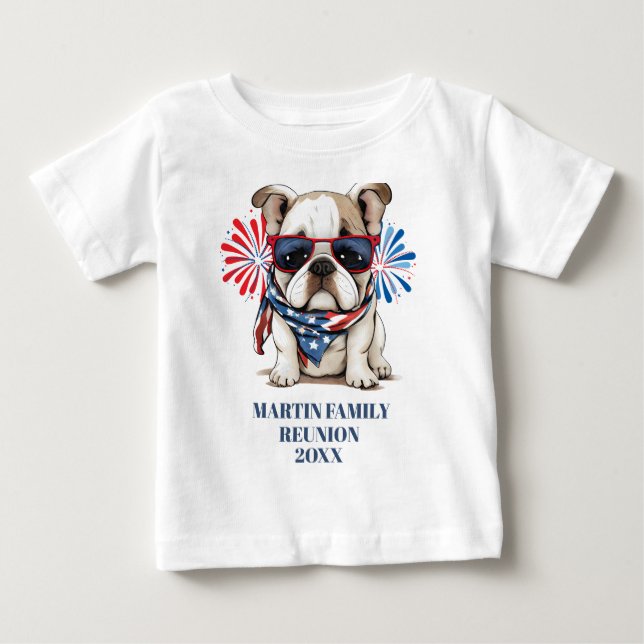 4 juli Red Blue Bulldog Family Reunion T Shirt (Framsida)