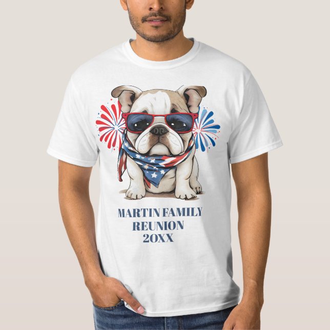 4 juli Red Blue Bulldog Family Reunion T Shirt (Framsida)