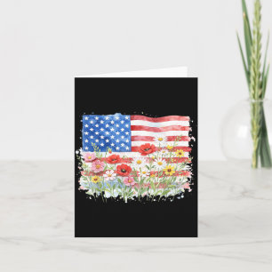 4 juli Retro Vild Blomma Amerikansk Flagga Flicka Kort