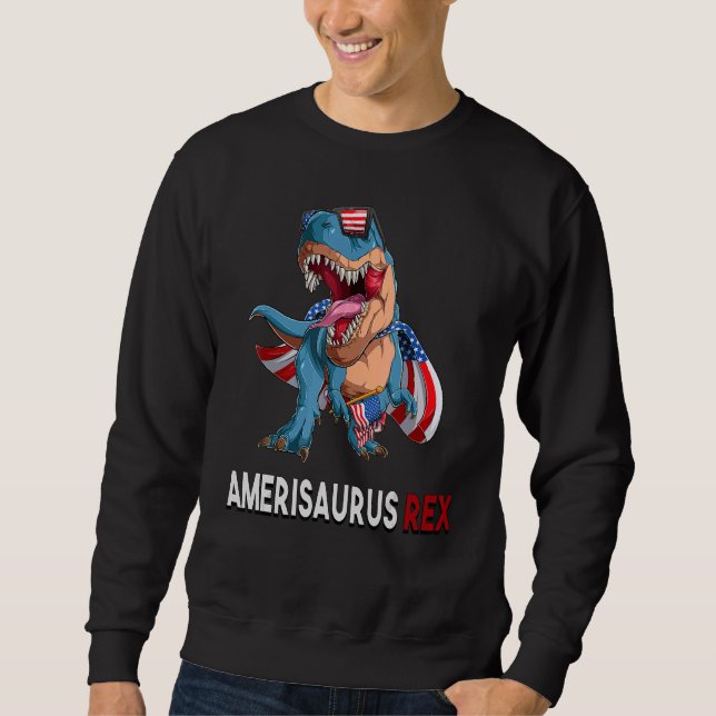4 juli Rex America Dinosaur Independence day Pat Lång Ärmad Tröja (Framsida)
