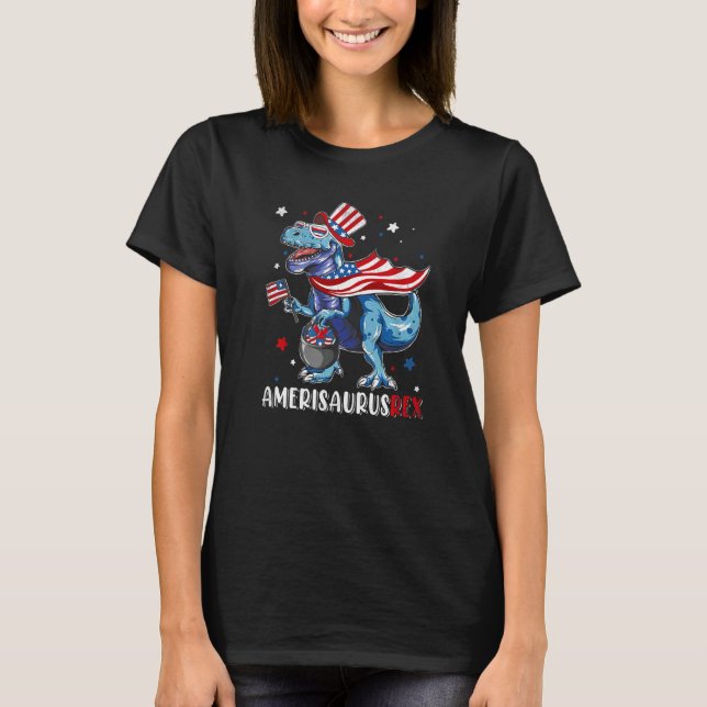 4 juli: Rex Dinosaur Amerisaurus Rex Boys Kids T Shirt (Framsida)