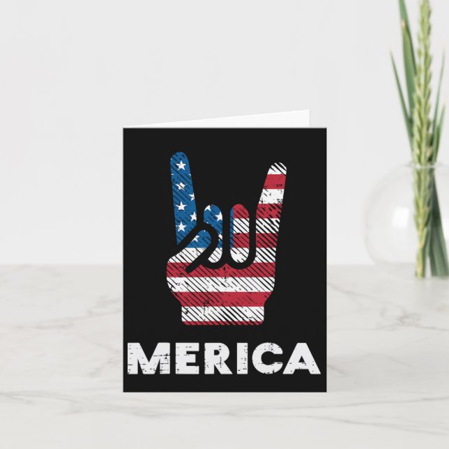 4 juli Rock Hand Merica Flagga Amerika Rocker Män  Kort (Framsida)