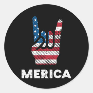 4 juli Rock Hand Merica Flagga Amerika Rocker Män Runt Klistermärke