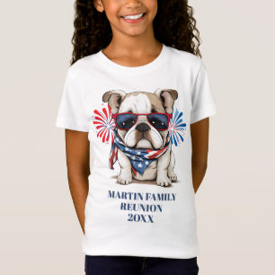 4 juli röd blå Bulldog Familjeåterträff Flickas T Shirt