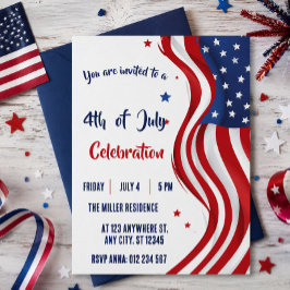 4 juli röd vit blå amerikansk flaggfest inbjudningar