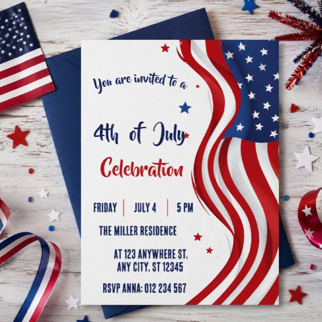 4 juli röd vit blå amerikansk flaggfest  inbjudningar (Skapare uppladdad)