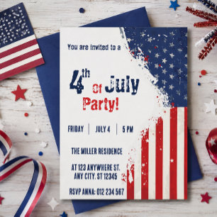4 juli röd vit blå USA flagg fest  Inbjudningar