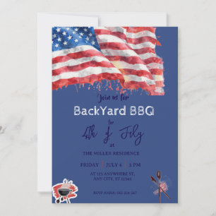 4 juli röd vit blå USA grillfest  Inbjudningar