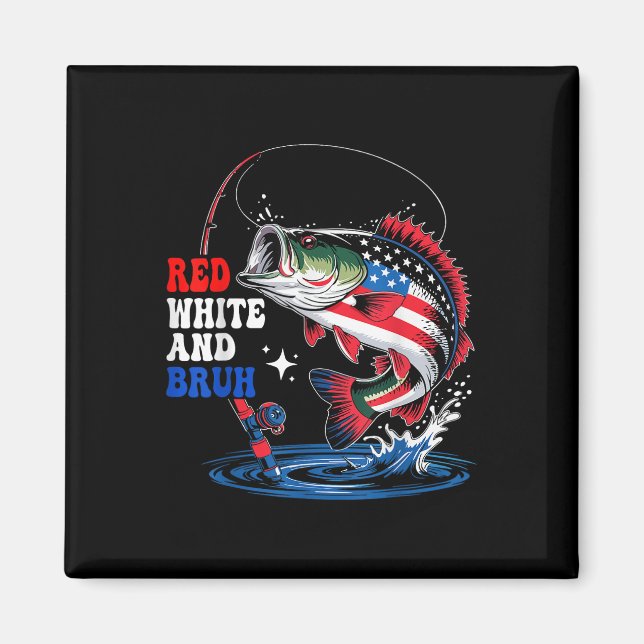 4 juli röd vit och Bruh pojke fiske Amerika Magnet (Framsidan)