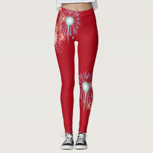 4 juli, röda fyrverkeripjäser leggings