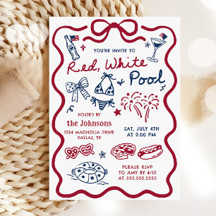 4 juli röda vita & poolparty inbjudan