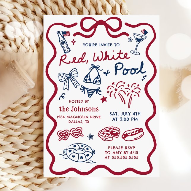 4 juli röda vita & poolparty inbjudan (Skapare uppladdad)
