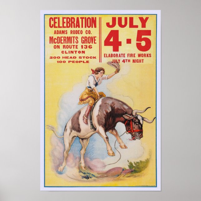 4 juli Rodeo, 1930. Gammal reklam Poster (Framsidan)