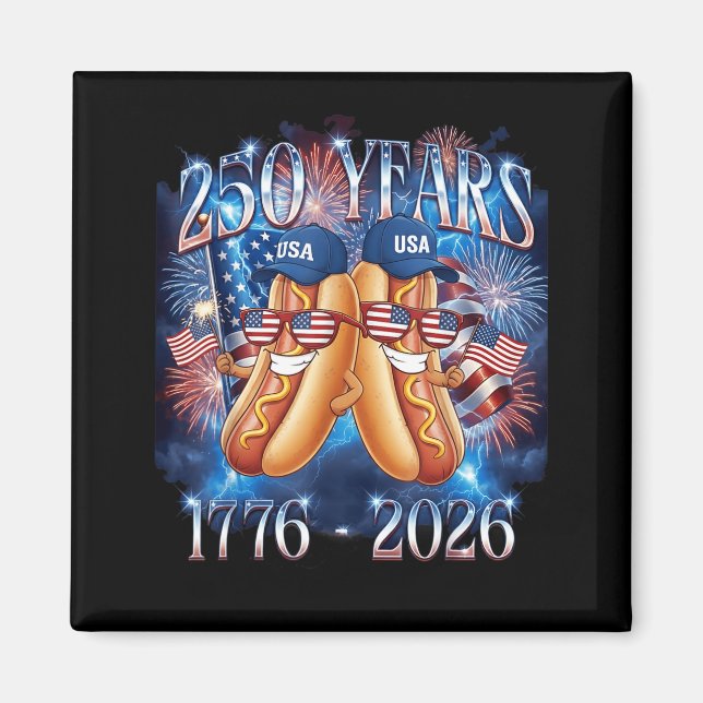 4 juli Rolig Hotdog 250-årsjubileum USA Magnet (Framsidan)