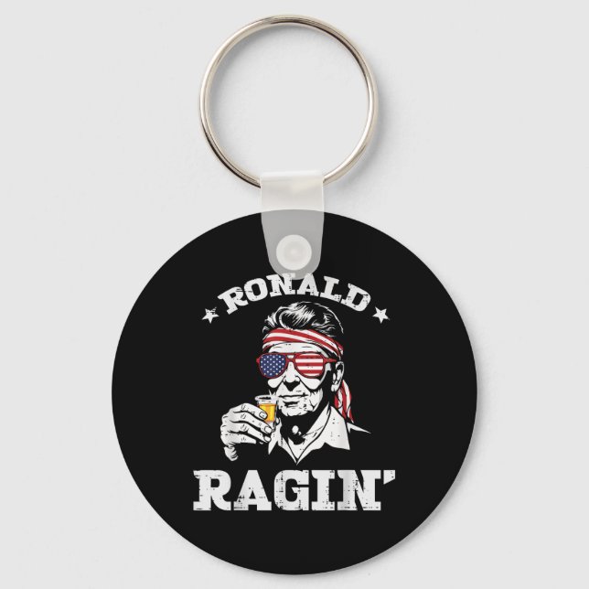 4 juli Ronald Ragin Funny juli Fjärde Party Nyckelring (Framsida)