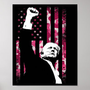 4 juli Rosa Camo Camouflage US Flagga Fist Figh Poster