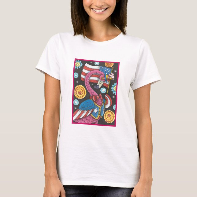 4 JULI ROSA FLAMINGO AMERICANA T-SHIRT White (Framsida)