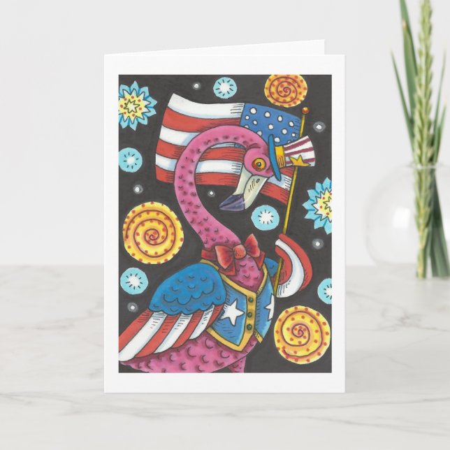 4 JULI ROSA FLAMINGO GREETING CARD Blank Kort (Framsida)