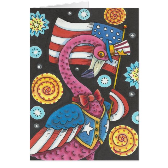 4 JULI ROSA FLAMINGO HELGDAG NOTE Blank OBS Kort (Framsidan)