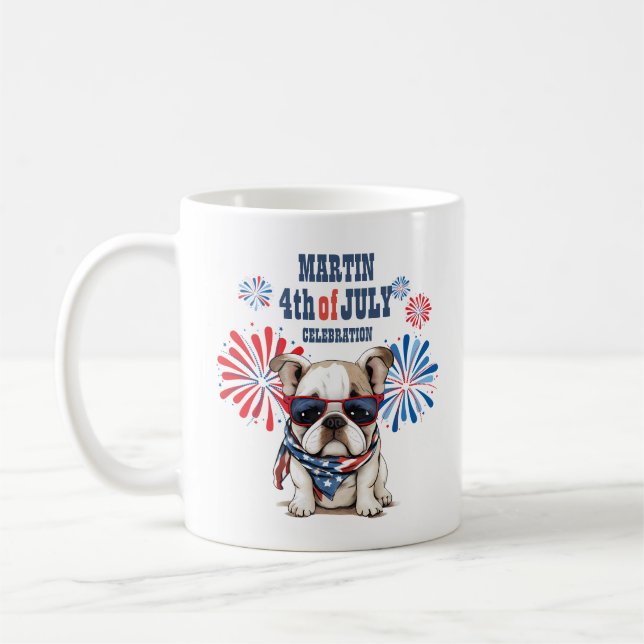 4 juli Rött vitt blått bulldog i Independence day Kaffemugg (Vänster)