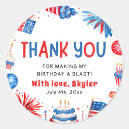 4 juli Rött vitt blått födelsedagen Tack Runt Klistermärke