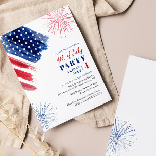4 juli Rött vitt blått Independence day Party Inbjudningar