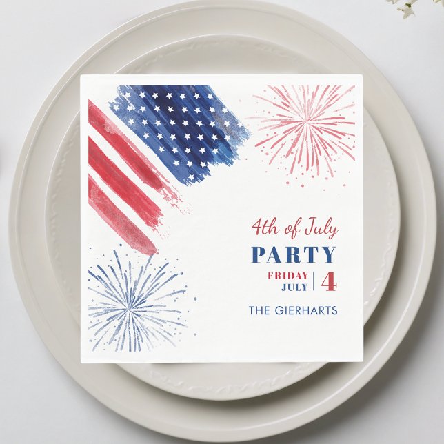 4 juli Rött vitt blått Julfest Papper Pappersservett (4th of July Red White Blue Holiday Party Paper Napkins)