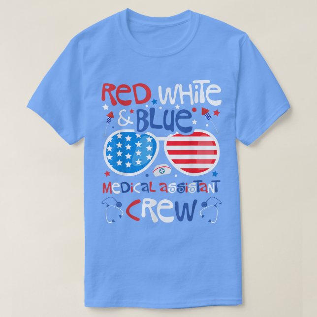 4 juli Rött vitt blått sjukvårdspersonal T Shirt (Design framsida)