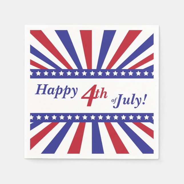 4 juli Rött vitt blått Stars och stripes Pappersservett (Framsidan)