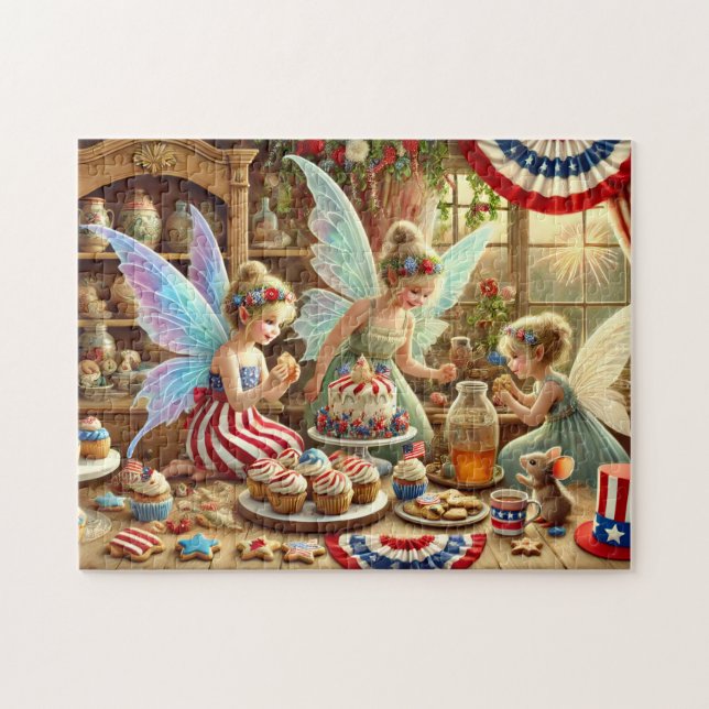 4 juli Sagote-partaj Patriotisk Dessertabell Pussel (Horisontell)