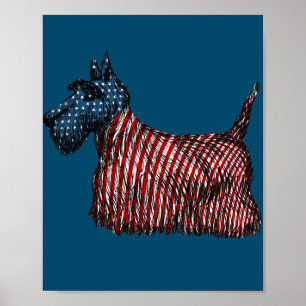 4 juli Scottish Terrier Hund US American Flagga Poster