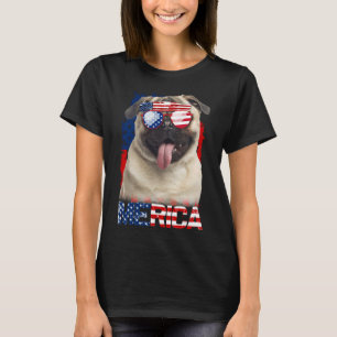 4 juli: Shirt American Flagga Pugs Hund älskare Cl T