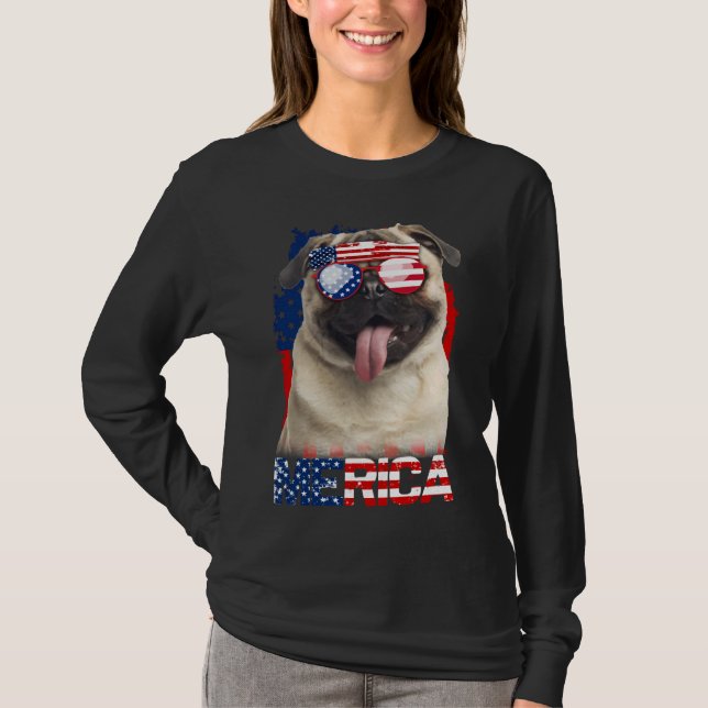 4 juli: Shirt American Flagga Pugs Hund älskare Cl T Shirt (Framsida)