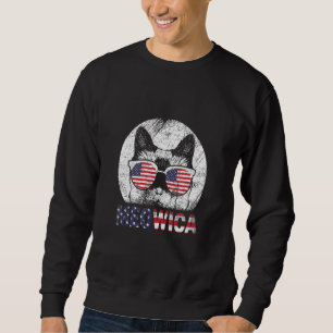 4 juli Shirt Meowica American Flagga Cat 1 Lång Ärmad Tröja